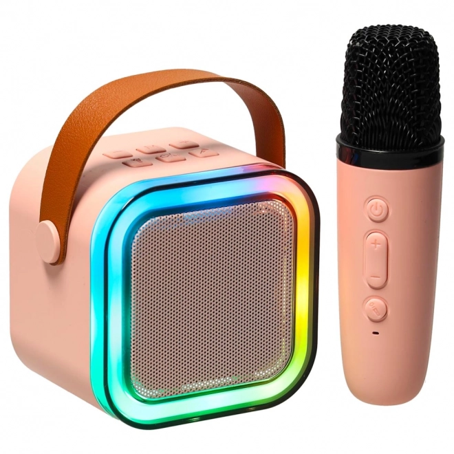 Set de karaoké microphone + haut-parleur portable BLUETOOTH USB LED rose