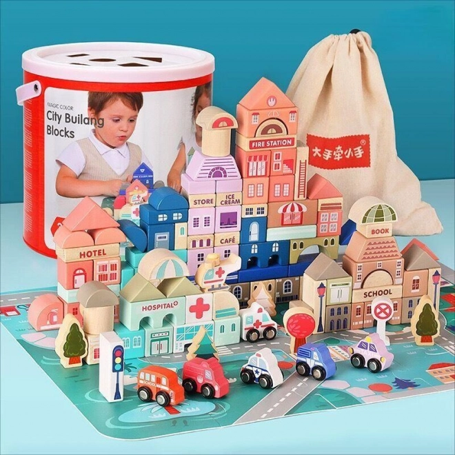 Ville en Bois – Ensemble de Construction pour Enfants à Partir de 3 Ans