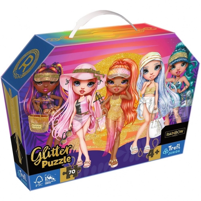 Puzzle 70 pièces paillettes dans une valise Glitter Dolls Rainbow High