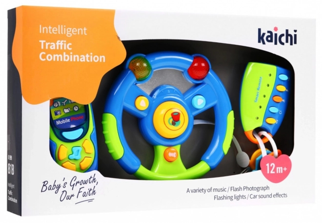 Ensemble interactif pour conducteurs pour enfants 3+ Volant + télécommande avec clés + téléphone + sons Lumières