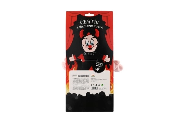 diable/marionnette à main en peluche 30cm sur carte 0m+