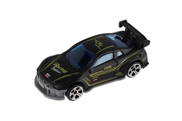 Voiture de course 6 pièces métal/plastique 8cm en roue libre dans une boîte 10,5x27x4cm