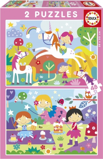 Puzzle Licornes et fées 2×48 pièces