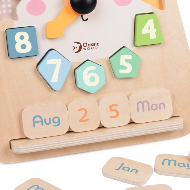 Horloge éducative en bois ourson Classic World 3‑en‑1 pour l’apprentissage de l’heure, du calcul et des dates