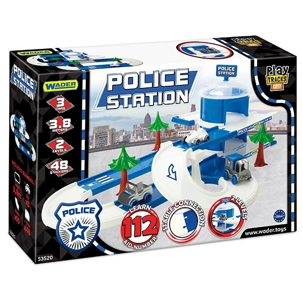 Garage+route Kid Cars 3D Police plastique 3,8m dans une boîte 59x40x15cm 12m+ Wader