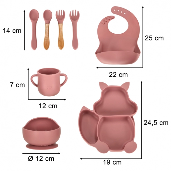 Ensemble de vaisselle en silicone écureuil rose foncé - 9 pièces