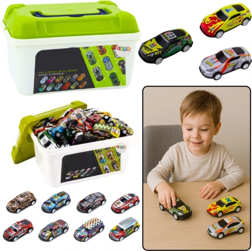 set de petites voitures métalliques dans une mallette – 50 pièces