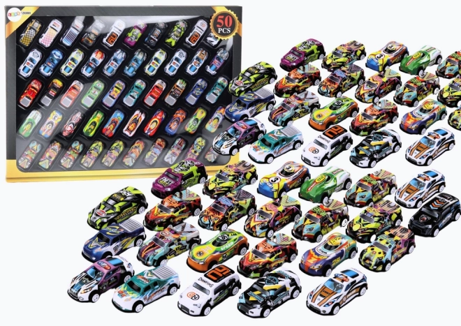 Ensemble de petites voitures à roulettes Power Cars colorées 50 pièces