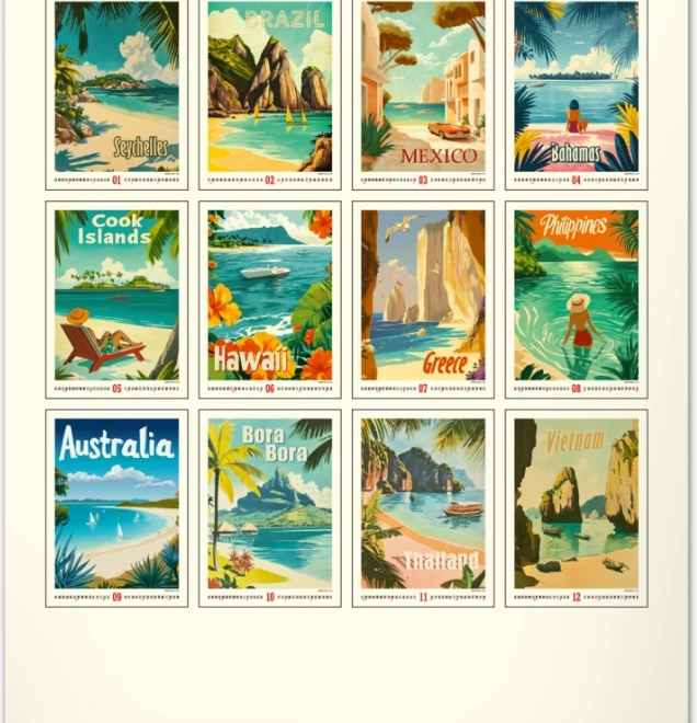 Calendrier mural Vintage affiches Paradis tropicaux 2026