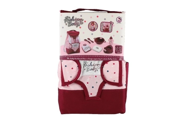 Sac à dos avec porte-bébé pour poupée tissu 17x26cm avec accessoires pour poupée en sachet