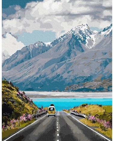Peinture par numéros Chemin en Montagnes 40x50 Toile + Peintures + Pinceaux