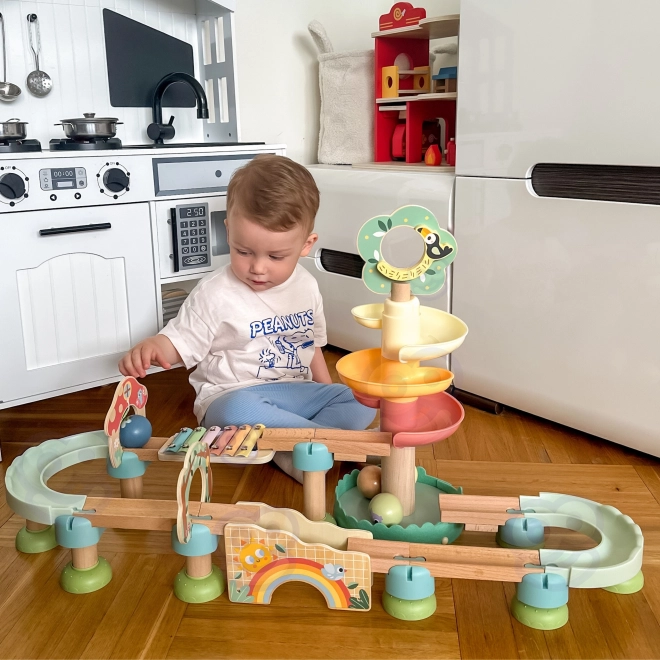 Piste de billes en bois avec Xylophone Tooky Toy 44 pièces
