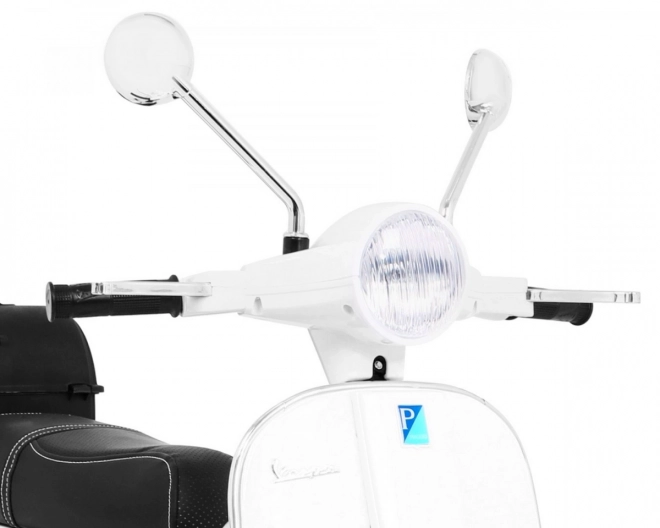 Scooter électrique pour enfants Vespa blanc avec roulettes auxiliaires, audio et similicuir