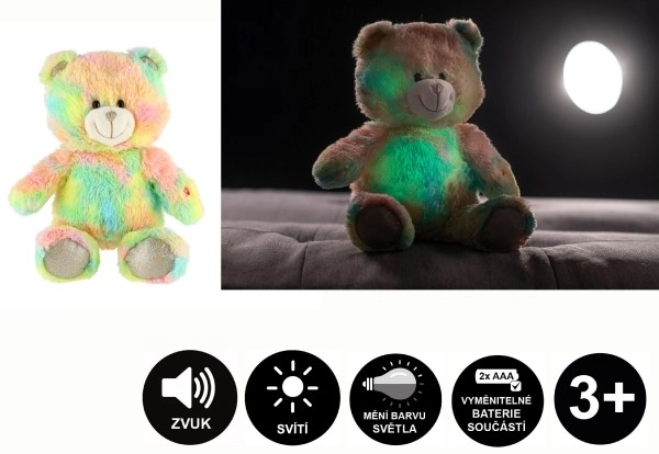 Peluche arc-en-ciel ours rêveur 40cm à piles avec lumière et son en sac