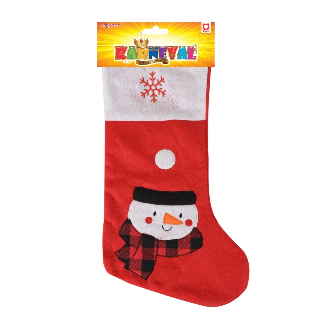 Chaussette de Noël rouge avec bonhomme de neige
