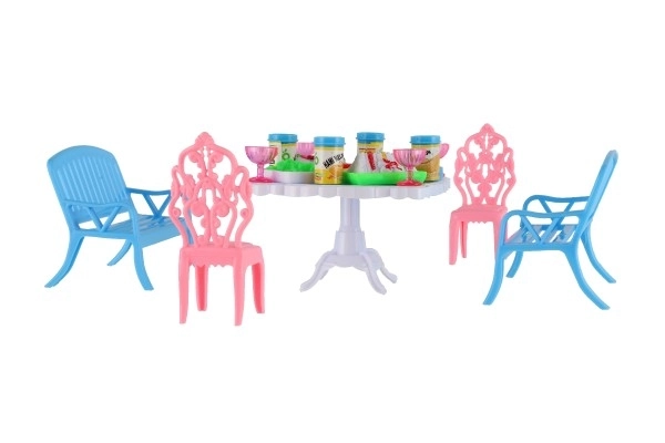 Meubles pour poupées en plastique 4 couleurs sous blister 14x11x16cm