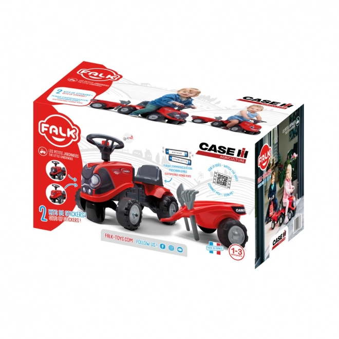 Tracteur à pédales Baby Case IH rouge avec remorque