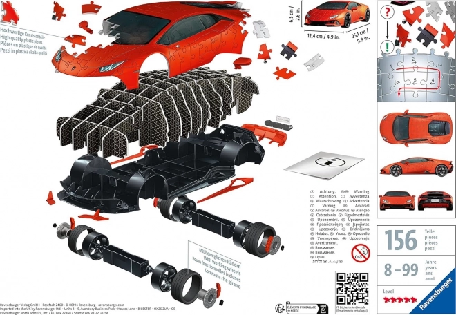 Puzzle 108 pièces 3D Véhicules Lamborghini Huracan Evo Arancio