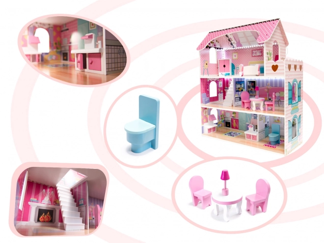 Maison de poupées en bois avec meubles - 70 cm