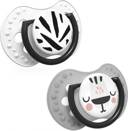 Sucette dynamique en silicone LOVI Salt & Pepper 6–18 mois, lot de 2