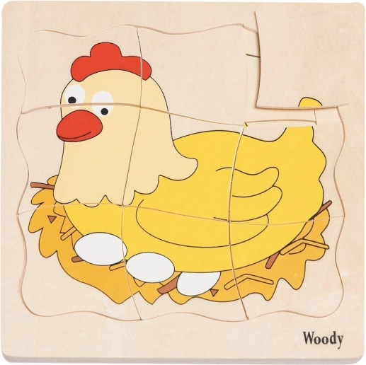Puzzle en bois superposés La vie de la poule 3+