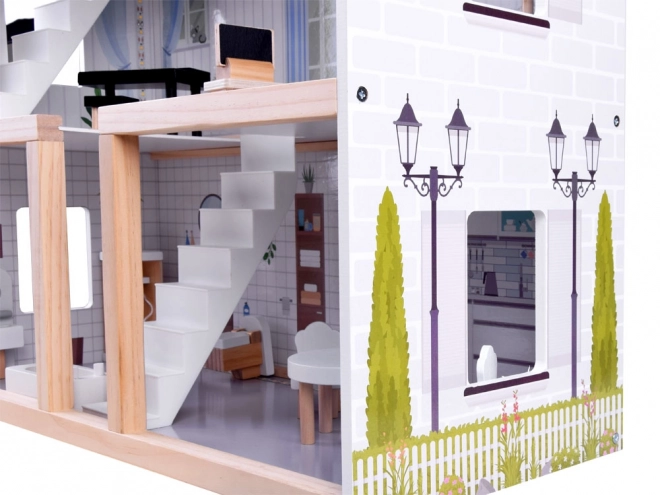 Maison de poupée en bois avec lumières LED style boho 78cm