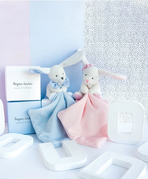 Doudou Lapin avec Couverture Câlin Rose Coffret Cadeau