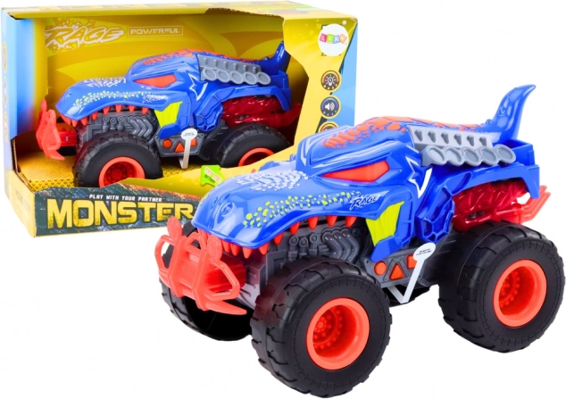 Voiture tout-terrain Dinosaure Vélociraptor Lumières Sons Propulsion Bleu