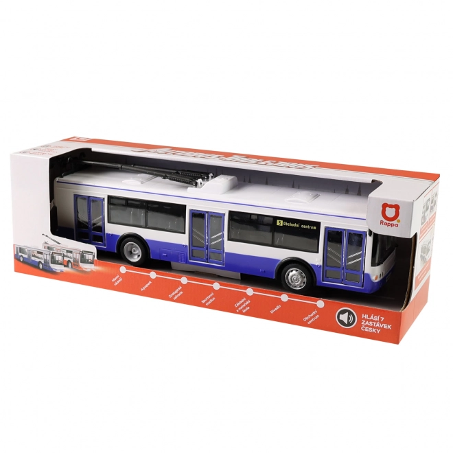 Trolleybus qui annonce les arrêts en tchèque 28 cm bleu