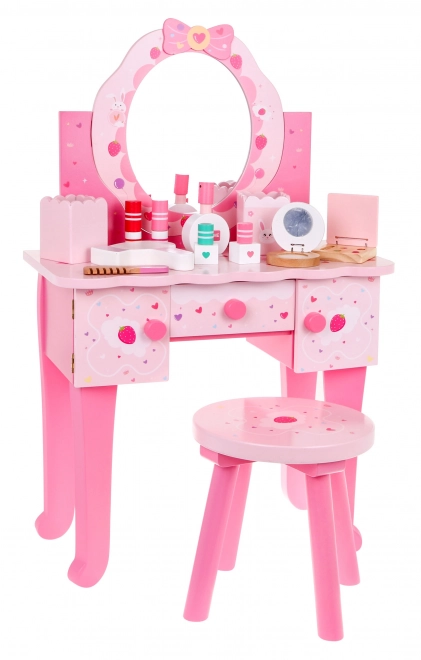 Coiffeuse en bois avec tabouret pour filles Salon de beauté domestique Maquillage + Accessoires