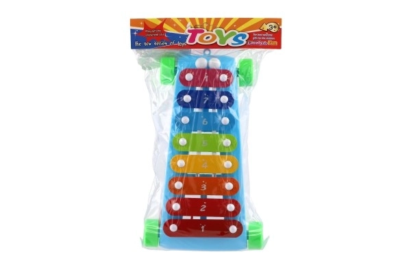 Xylophone plastique/métal 24cm avec baguettes 2 couleurs en sachet 19x31x6cm