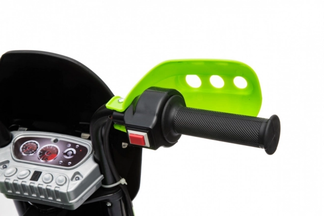 Moto cross électrique pour enfants à batterie – verte, avec roulettes stabilisatrices et feux LED