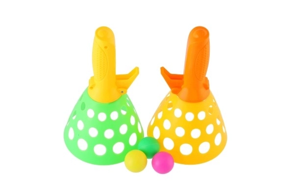Jeu de catch ball/attrape-balles 2 pièces plastique 19cm + 3 balles dans un filet