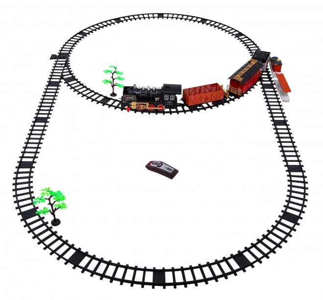 Train télécommandé avec rails pour enfants 3+ Fonction fumée + sons Lumières