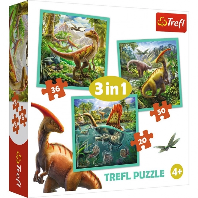 Puzzle 3v1 Monde des Dinosaures 20x19,5cm dans une boîte 28x28x6cm