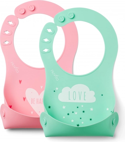 Bavoir en silicone, Rose/Vert