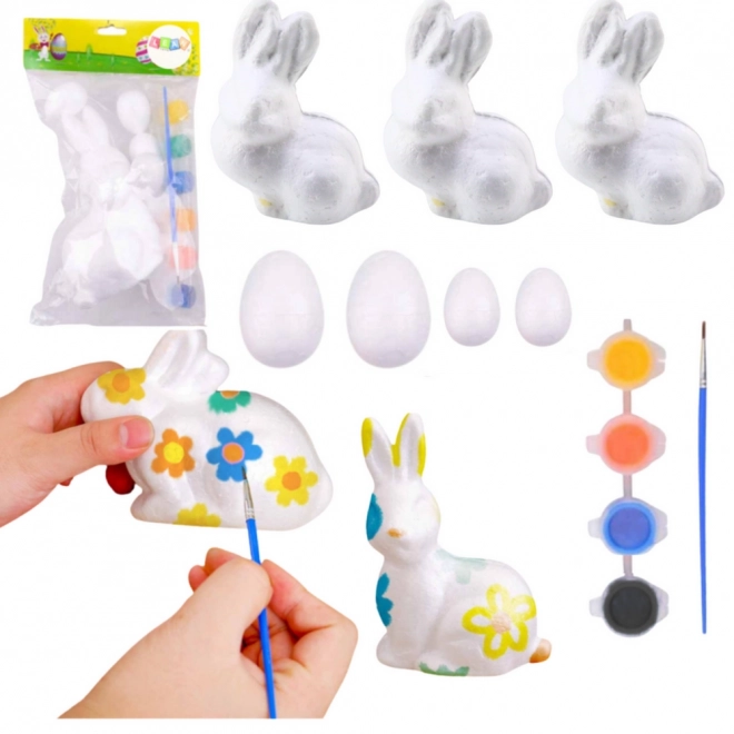 Kit de peinture pour décorations en polystyrène 3 lapins et 4 œufs