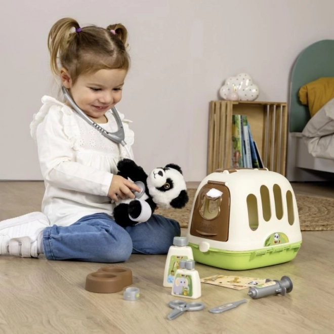 Équipement vétérinaire avec panda et boîte de transport 2 en 1