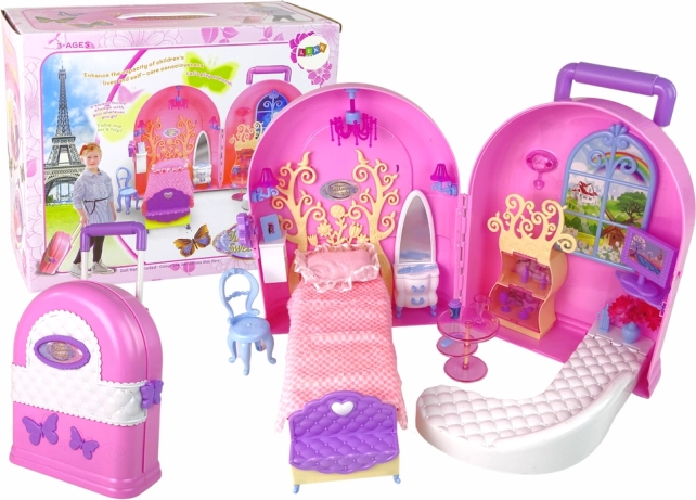Grande valise pliable avec mobilier pour poupées