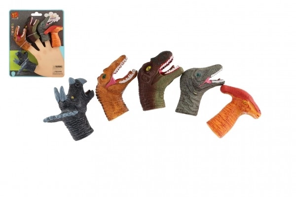 Dinosaures à doigt 5 pièces en gomme 6cm sur carte 16,5x20cm