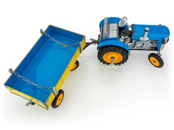 Tracteur Zetor avec remorque bleu à clé en métal 28cm Kovap en boîte