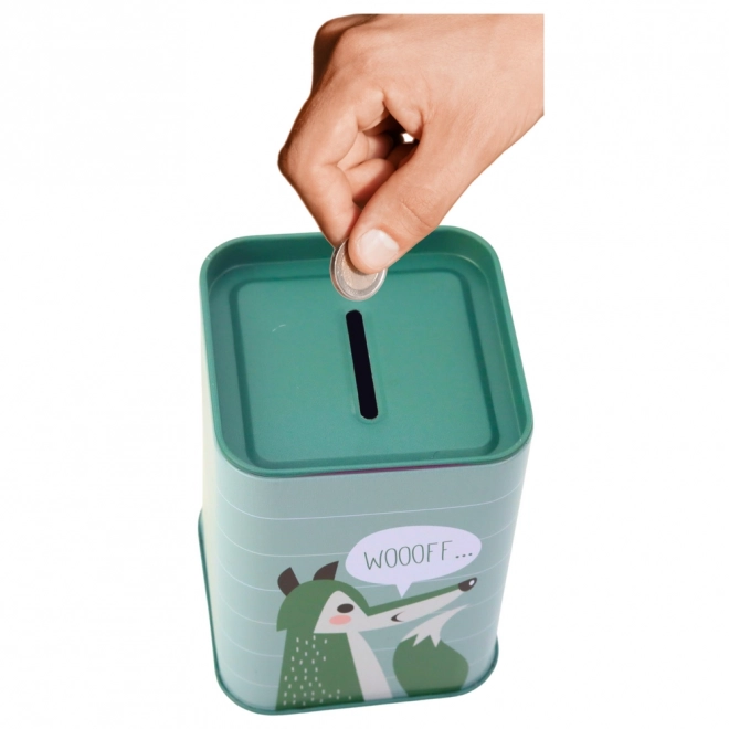 Tirelire renard en métal vert pour enfants