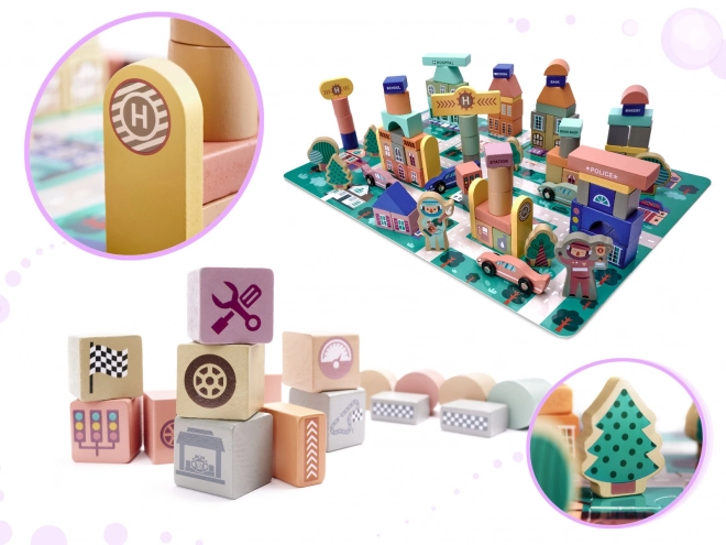 Blocs de construction en bois avec base - ville 161 pièces