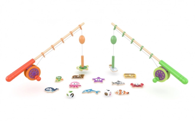 Jouet de pêche en bois avec deux cannes