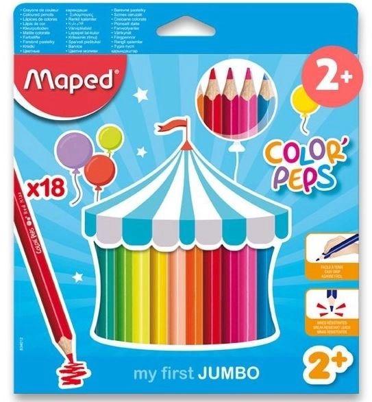 Crayons de couleur triangulaires Jumbo Color'Peps de Maped, 18 pcs