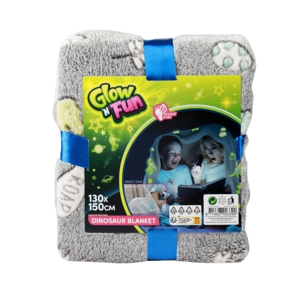 Couverture Dinosaurus lumineuse dans le noir en peluche 130x150cm grise