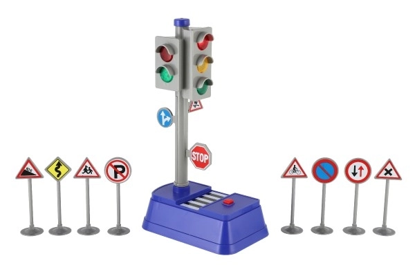 Feu de signalisation avec panneaux plastique 14x24cm à piles avec lumière et son en boîte 14x24,5x9cm
