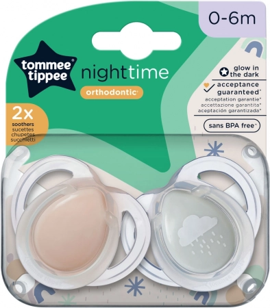 Sucette symétrique en silicone Night 0-6 mois, 2 pcs, Rose/Bleu