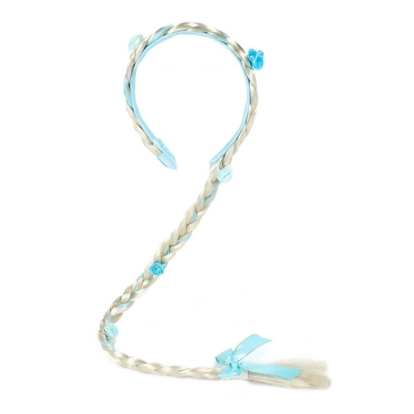 Set de beauté serre-tête avec tresse 90cm princesse des glaces sur carte 35x18cm en sachet carnaval
