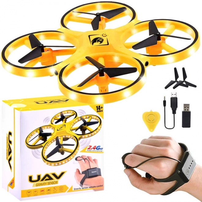 Drone contrôlé par gestes de la main + contrôle à distance Quadcoptère RC0573 – Jaune